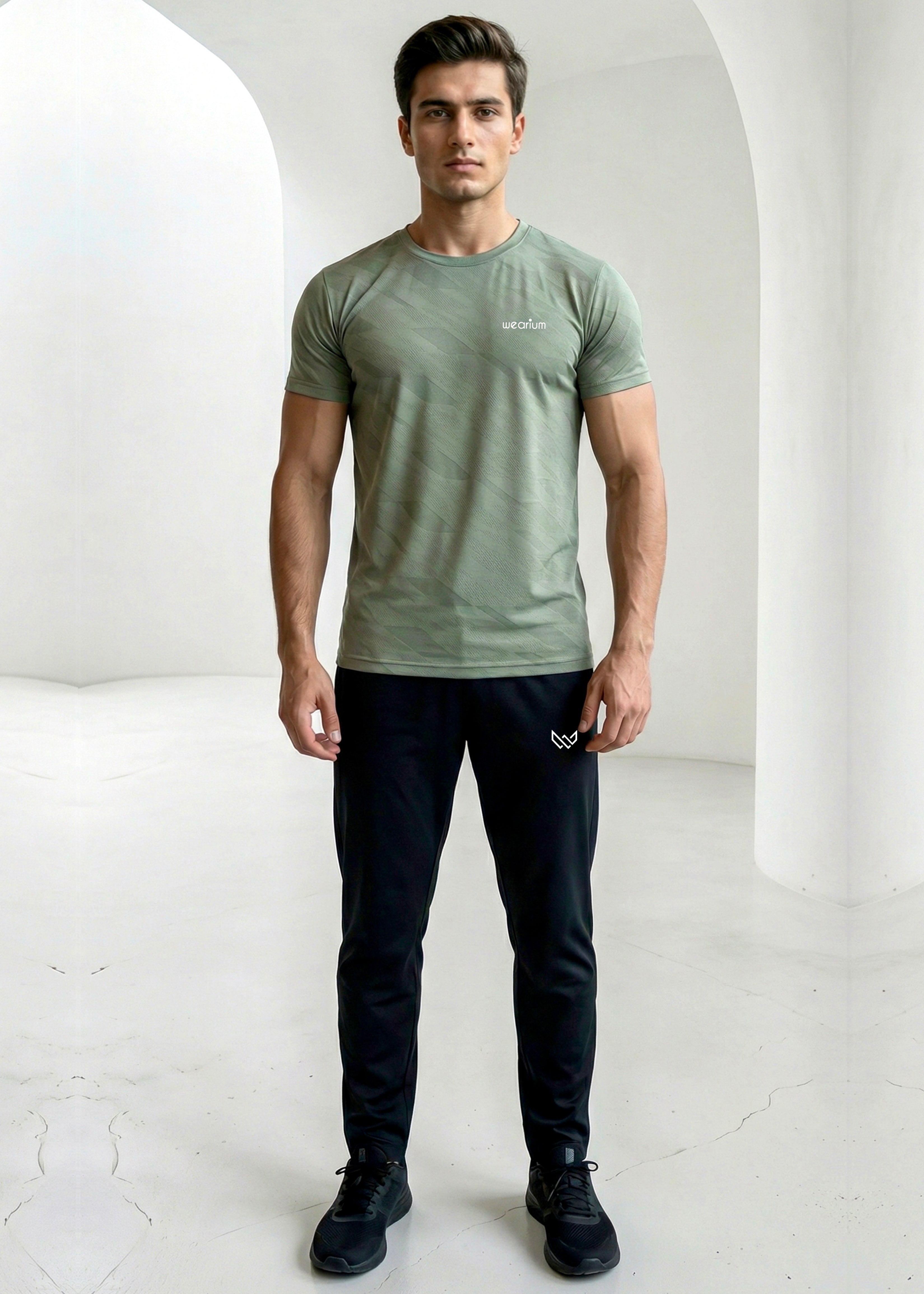 Geometric Jacquard Sage Green - Spendex Tee Tracksuit