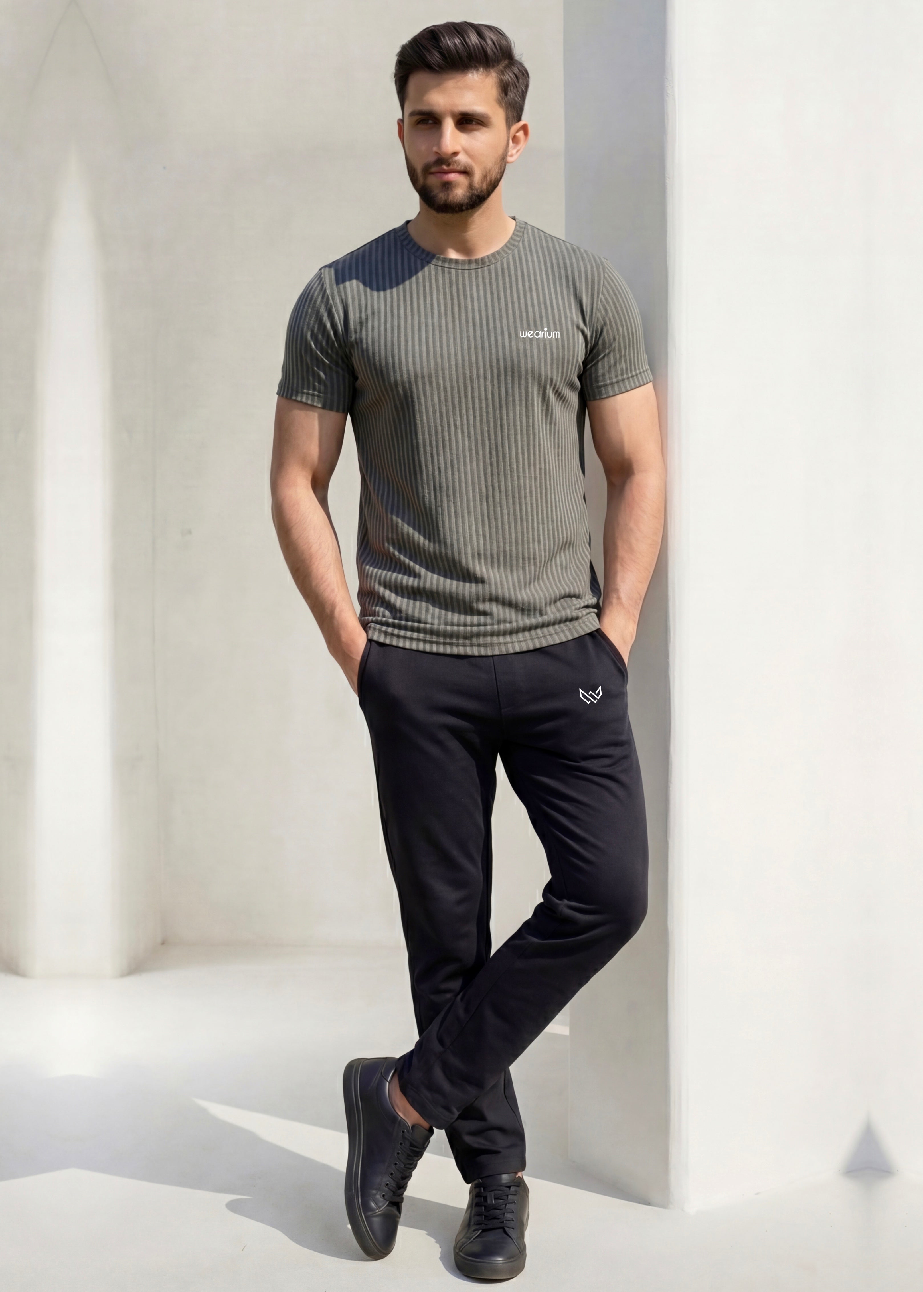 Imported Rib‑Line Stretch - Charcoal Tracksuit