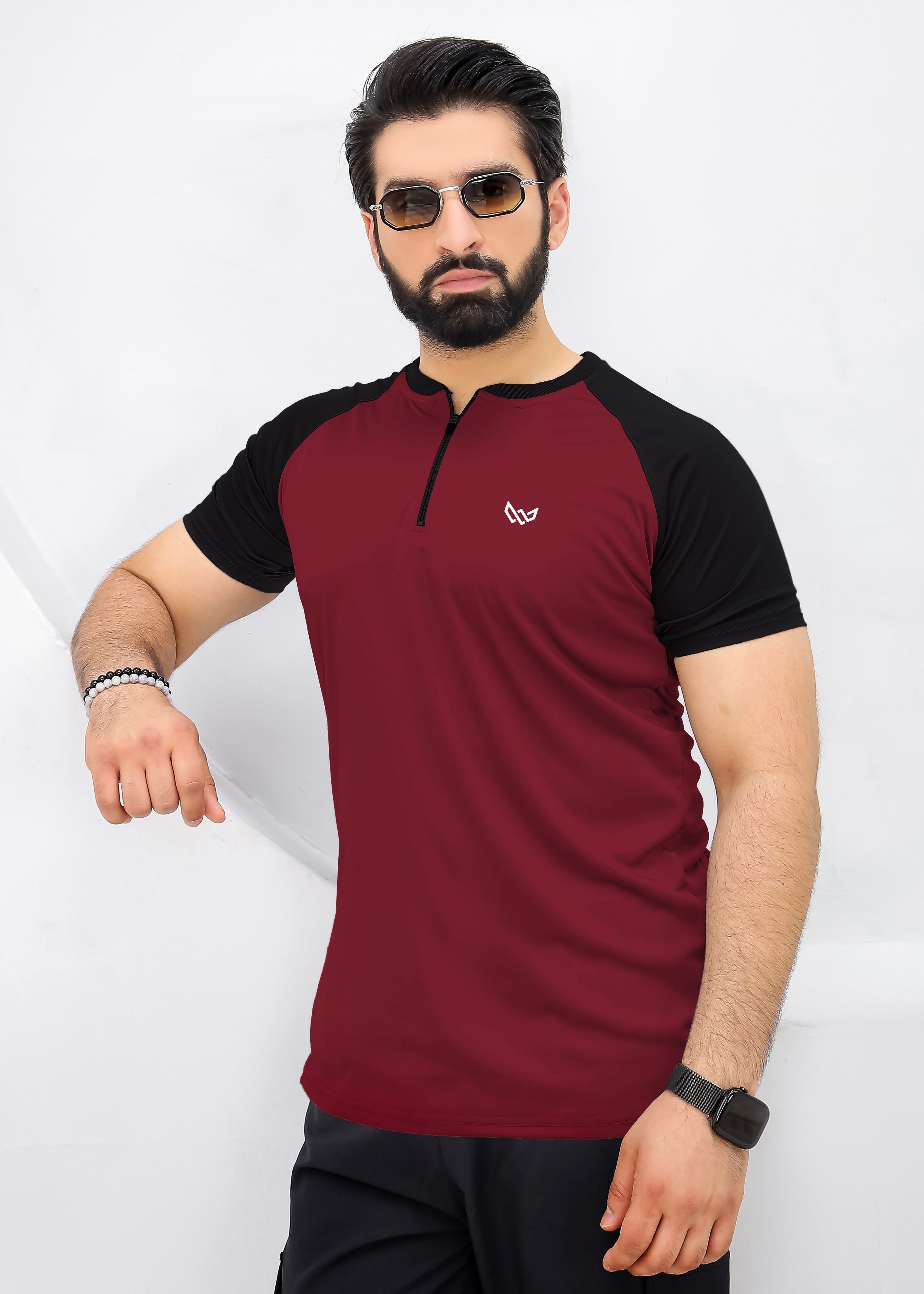 Velocity Zip Tee - Maroon/Black