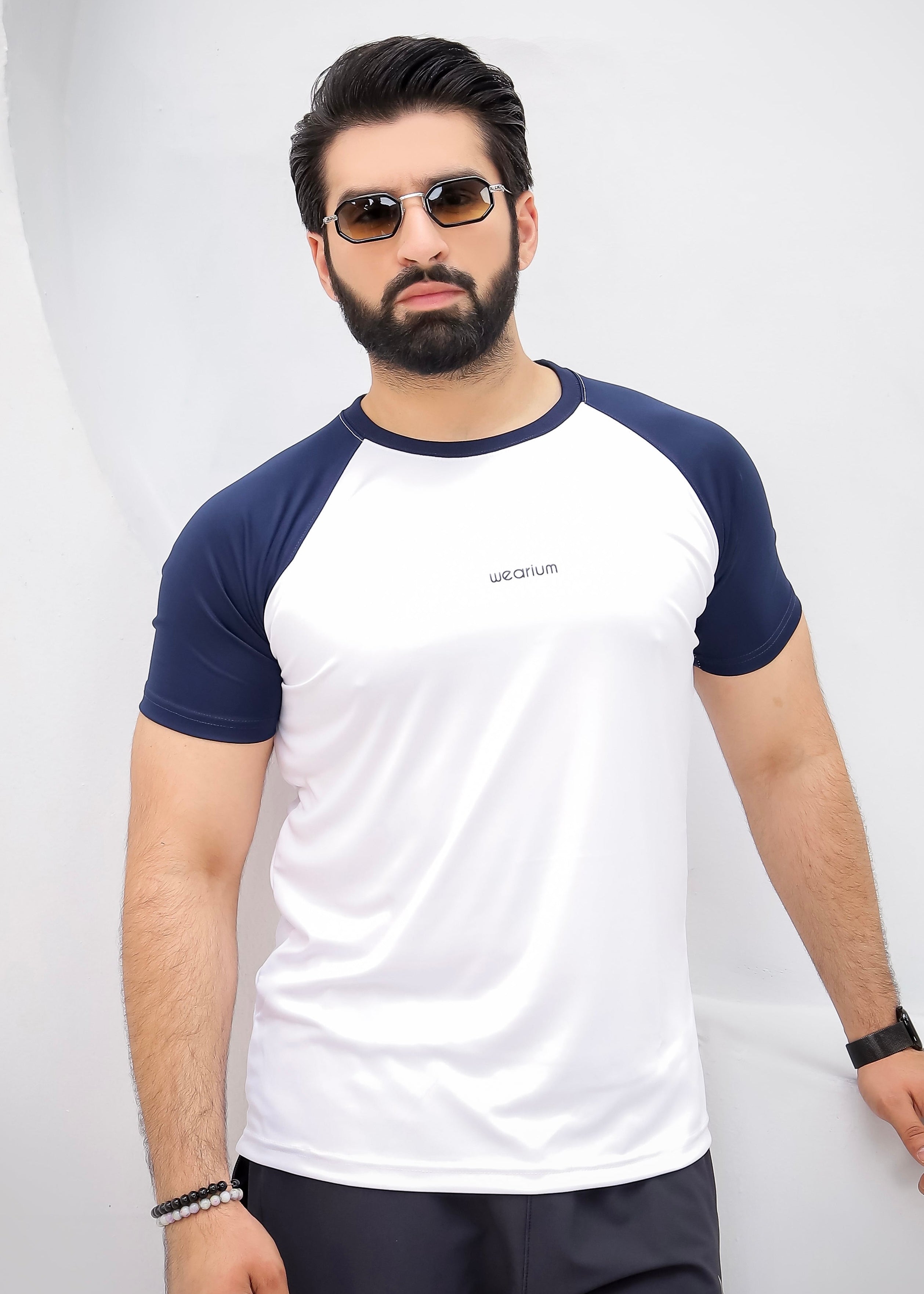 Raglan Stretch Tee - White/Navy